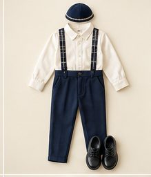 Boy · oldest: Ivory shirt, navy pants, flat cap