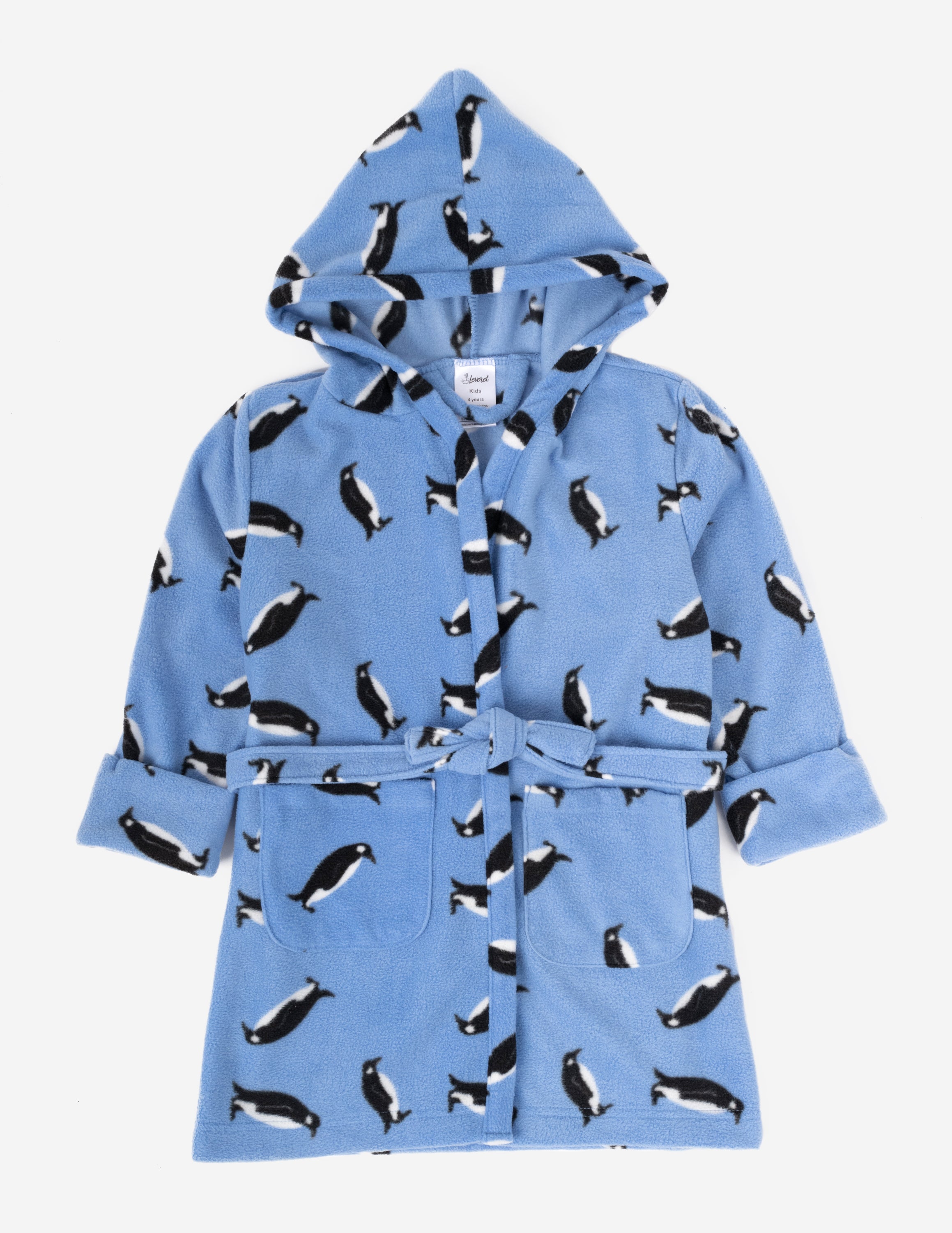 Kids Fleece Hooded Penguin Robe — Penguin light blue